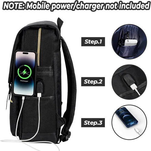 Miniatura 3 de Ronyes - Mochila vintage para laptop para mujeres y hombres, de 15.6 pulgadas, mochila casual de día con puerto de carga USB para trabajo