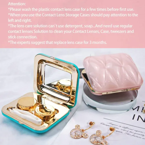 Miniatura 3 de ofone Estuche para lentes de contacto, estuche de lentes de contacto con patrón de monedero, kit de viaje con herramienta removedora, pinzas, C-rosa