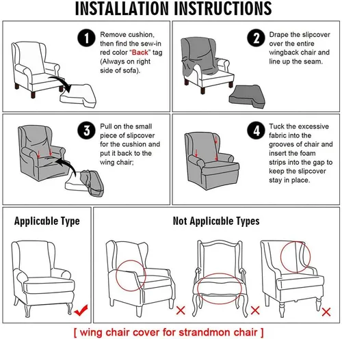 Miniatura 7 de Fundas para silla Wingback, 2 piezas, fundas elásticas para sillón de ala de color sólido con parte inferior elástica, protector de muebles
