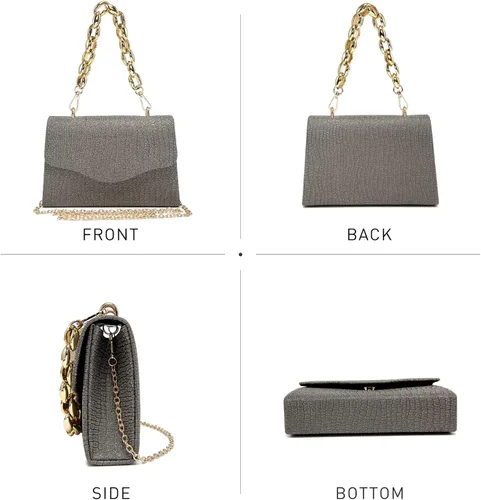 Miniatura 3 de Bolso de noche con purpurina brillante para mujer, bolso de mano con asa superior para boda, fiesta, graduación, cóctel nupcial