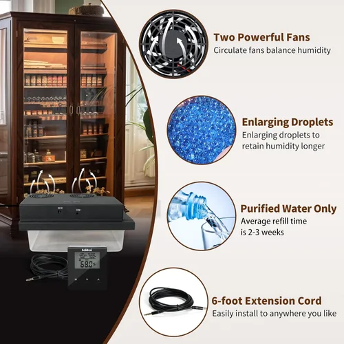 Miniatura 5 de Briidea Humidificador eléctrico para gabinetes de 10 a 16 pies cúbicos, ajustable de 30% a 80% de RH, control preciso de temperatura y humedad