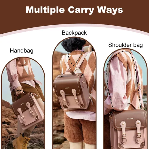 Miniatura 8 de Cwatcun Bolsa para cámara para mujer, funda cruzada para cámara retro, mochila impermeable de piel sintética vintage, bolso ligero para cámara