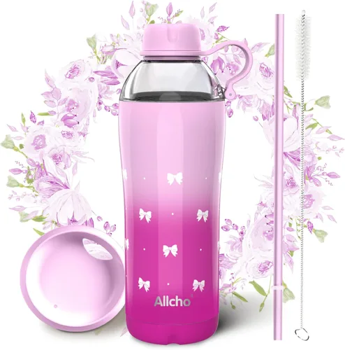 Miniatura 21 de Bow - Botella de agua aislada para mujeres, botellas de agua de acero inoxidable de 18 oz, de doble pared, 2 tapas (para beber y vaso) - Hidrata