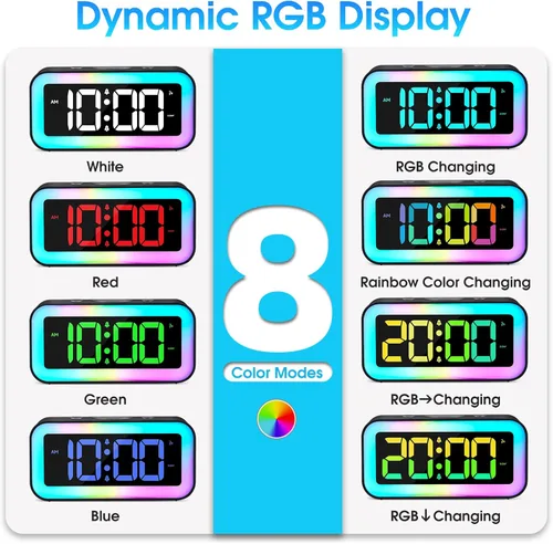Miniatura 3 de Cadmos Reloj despertador fuerte para dormitorios con luz nocturna RGB dinámica, para adultos que duermen profundamente, doble alarma, atenuador