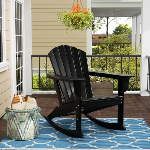Miniatura 5 de WO Home Furniture Silla Mecedora de Patio al Aire Libre Tradicional HDPE Resistente a los Rayos UV (Negro)