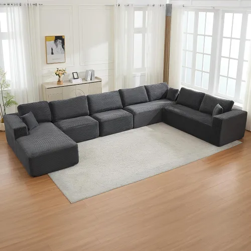 Miniatura 17 de Sofá modular Cloud de 106 pulgadas con diván en forma de L, moderno sofá modular sin hueso con asiento profundo, sofás tapizados para sala de estar