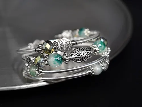 Miniatura 5 de Pulseras apilables con cuentas para mujer, pulsera de plata bohemia envuelta en capas, regalos de joyería de moda para ella, Ágata