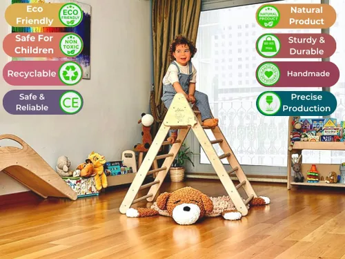 Miniatura 3 de Montessori Triángulo de escalada de madera para niños Marco de escalada plegable para interiores para niños y niños pequeños Equipo de parque