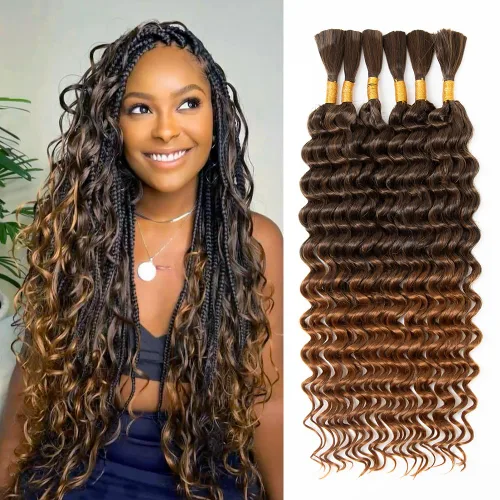 Miniatura 45 de Cabello bohemio para trenzar de 18 pulgadas, 2 paquetes de cabello ondulado profundo a granel para trenzas bohemias, sin trama, extensiones