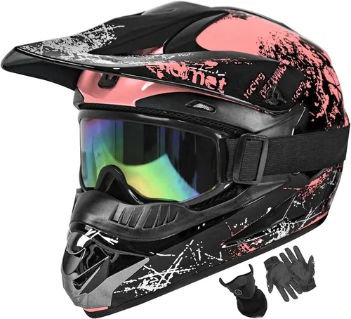 Miniatura 17 de Cascos de motocross para jóvenes, aprobados por DOT, motocross, ATV, todoterreno, cuatro ruedas, cascos de motocicleta BMX con gafas, guantes