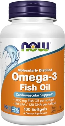 Suplementos NOW Omega-3 180 EPA / 120 DHA, destilado molecularmente, apoyo cardiovascular, 100 cápsulas blandas