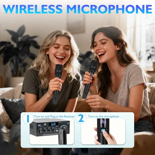 Miniatura 8 de Micrófono inalámbrico, 2.4 GHz Pro AI Auto Match Canales Recargables Paquete de 2 Micrófonos con Recepción estable de hasta 300 pies para cantar