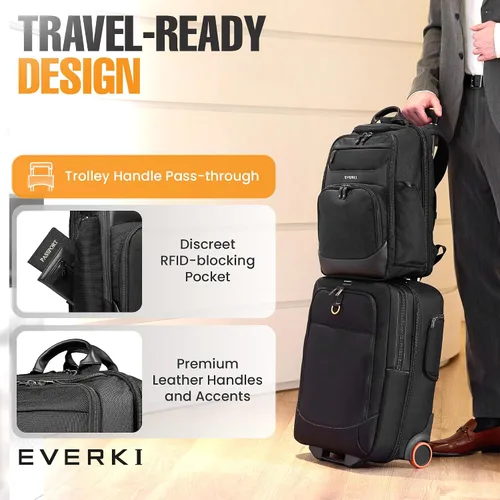 Miniatura 7 de EVERKI Onyx Mochila para portátil de negocios – Bolso de cuero balístico y nylon duradero, diseño apto para viajes, espacio dedicado para portátiles