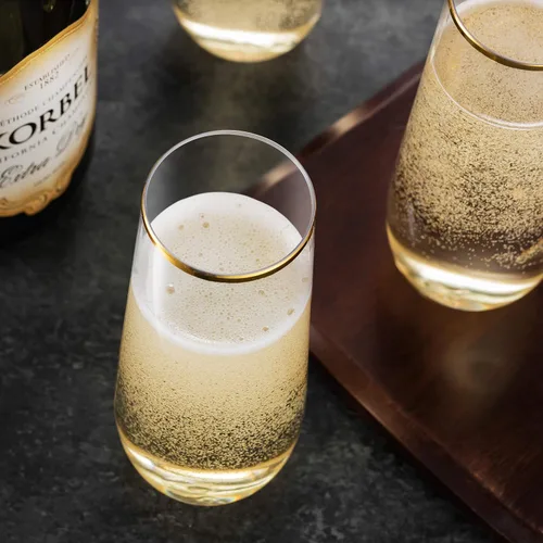 Miniatura 6 de Munfix Paquete de 48 copas de champán de plástico sin tallo, desechables, 9 onzas, borde dorado, vasos de plástico transparente para tostar