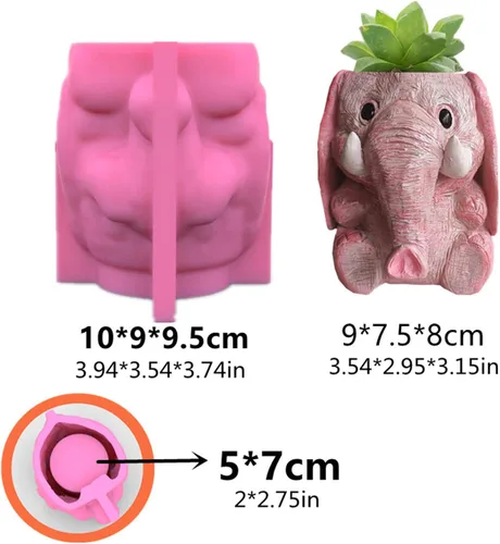 Miniatura 2 de Moldes de maceta de flores de hormigón de elefante sentado, maceta para plantas suculentas, moldes de silicona, molde de portavelas y portaplumas