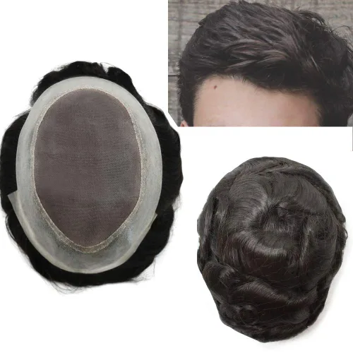 Miniatura 11 de Toupee - Pieza de pelo para hombre, 100% atada a mano, sistema de unidades de repuesto de cabello humano Remy europeo para hombres, duradero, fino