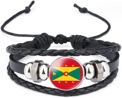 Miniatura 105 de vmcoatdu Mundial Muchas Banderas Nacionales Brazalete Retro de Aleación de Cuero para Pulsera de Cuerda Trenzada de Bandera Nacional