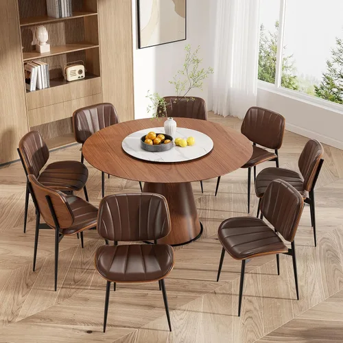 Miniatura 13 de Silla de comedor, sillas de comedor modernas de mediados de siglo, sillas de cocina tapizadas de piel sintética con respaldo de madera curvada