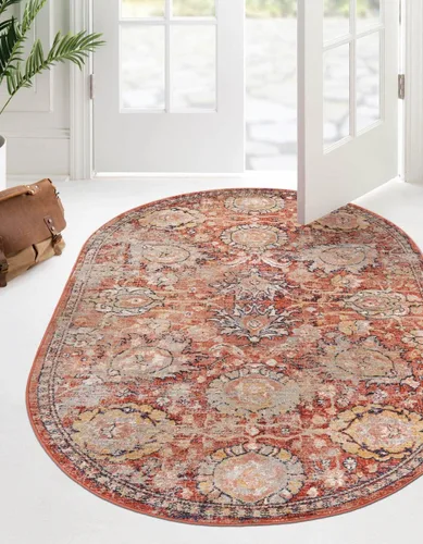 Miniatura 16 de Unique Loom Lola Collection - Alfombra clásica (octágono de 5 pies 1 pulgada, rojo ladrillo/beige)