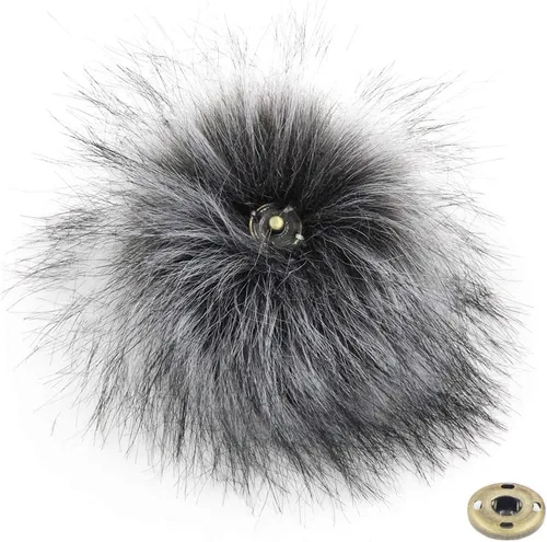 Miniatura 2 de Furling Pompoms 12 pompones de piel sintética de mapache esponjoso con botón de presión para sombreros de punto, bufandas, accesorios de 5.5 Gris
