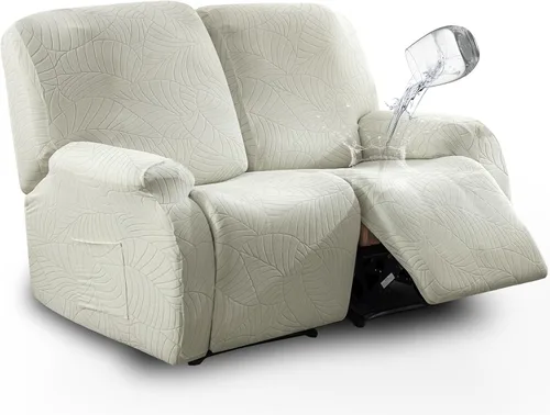 Miniatura 17 de vctops Funda repelente al agua para silla reclinable de 4 piezas con bolsillo lateral, diseño de hojas de jacquard, elástica, suave, protector