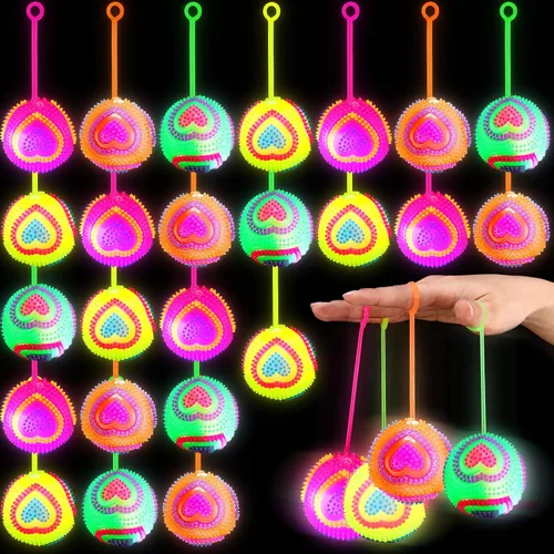Miniatura 8 de Wettarn Paquete de 24 bolas de punta iluminadas para niños de 2.6 pulgadas con luces LED, bolas hinchables a granel, bolas sensoriales intermitentes