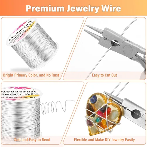 Miniatura 2 de Alambre de plata de calibre 20 para hacer joyas con alicates 4 en 1 Modacraft de 82 pies, alambre para manualidades de 0.8mm, alambre de cobre