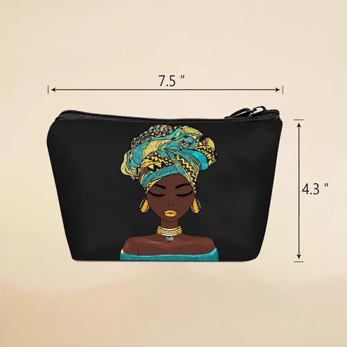 Miniatura 5 de Bolsa de maquillaje Melanin para mujer, bolsa de cosméticos impresa portátil, bolsa de aseo de viaje, bolsa organizadora de maquillaje para mujeres