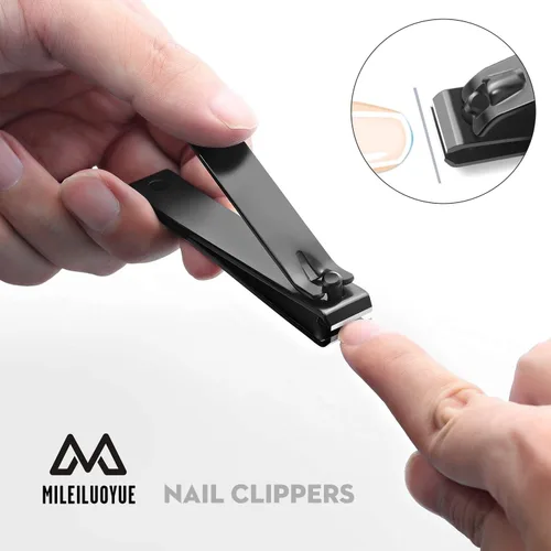 Miniatura 3 de Juego de cortaúñas de acero inoxidable negro y cortauñas oblicuo afilado y lima de uñas, 4 piezas, hombres y mujeres, adecuado para regalos.