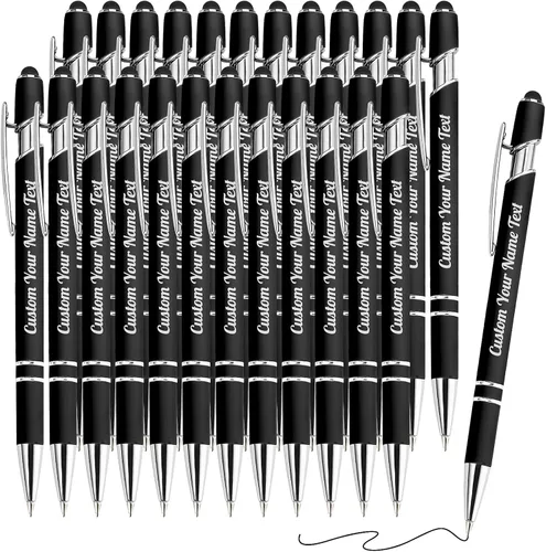 Miniatura 50 de 12 bolígrafos personalizados a granel con grabado sin nombre, bolígrafos personalizados con lápiz capacitivo, logotipo de mensaje de texto grabado