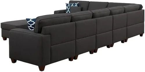 Miniatura 4 de HomeStock Southwestern Sensibilities - Juego de sofá modular tapizado de mezcla de lino, sofá seccional para sala de estar con otomana, sofá Gris