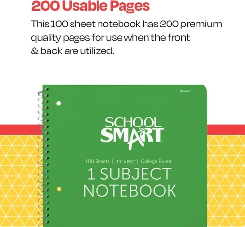 Miniatura 4 de School Smart Cuaderno de espiral no perforado de 1 materia, 100 hojas, 11 x 8-1/2 pulgadas