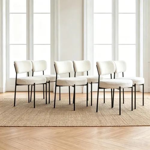 Miniatura 16 de Boucle - Juego de 2 sillas de comedor modernas de mediados de siglo con respaldo curvado y marco de metal, sillas de comedor tapizadas redondas