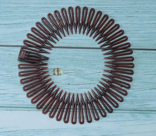 Miniatura 4 de Sowaka 4 piezas de peine elástico circular de plástico negro marrón círculo primavera diadema flexible soporte para el cabello peine para mujeres