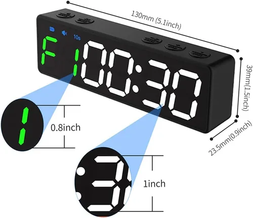 Miniatura 4 de Cronómetro de gimnasio, mini temporizador de gimnasio, cronómetro recargable, reloj portátil de cuenta regresiva/hacia arriba con parte trasera