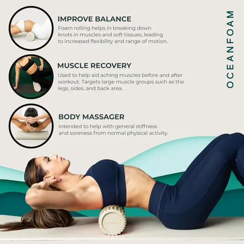 Miniatura 5 de Oceanfoam Tidal Roller - Natural - Rodillo de espuma para masaje muscular para dolor de espalda y estiramientos, textura firme y ergonómica de onda