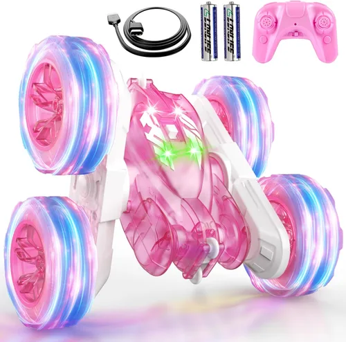 Miniatura 10 de Coche de Control Remoto, Autos RC de Acrobacias Para Niños con Luz Colorida, Carga Rápida USB-C, Juguetes de Coche Camión RC 4WD Recargable con Azul