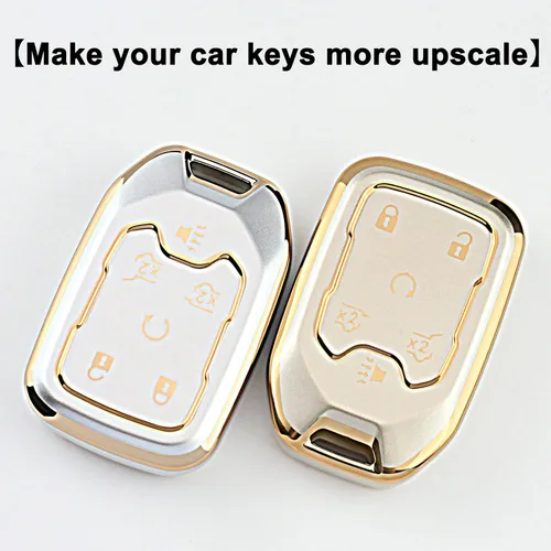 Miniatura 6 de Funda para llavero para Chevy Silverado Suburban Tahoe GMC Sierra Terrain Acadia Yukon Smart Car con llavero (6 botones, dorado)