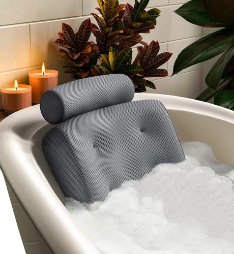Miniatura 12 de Everlasting Comfort Almohadas de baño de lujo para bañera con soporte para la cabeza y el cuello, almohada antideslizante para bañera con ventosas
