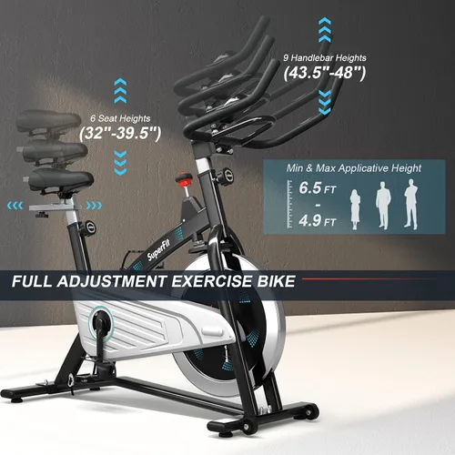 Miniatura 5 de Goplus Bicicleta estática magnética, bicicleta de ejercicio para interiores con correa suave con frecuencia cardíaca, monitor LCD, ajuste completo