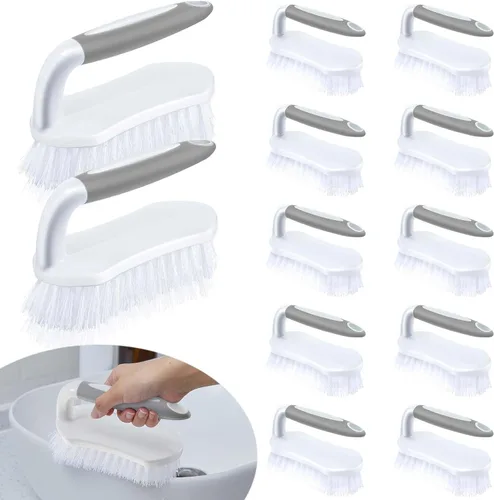 Miniatura 8 de Lallisa 12 piezas de cepillos para limpieza con mango, cómodo de agarrar, resistentes, flexibles y rígidas, cepillos a granel para ducha, baño, verde
