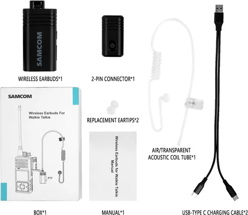 Miniatura 9 de SAMCOM Auriculares inalámbricos con tubo acústico transparente para Walkie Talkies, pieza de oído de vigilancia BTEAR01 con 2 pines tipo K dongle 10