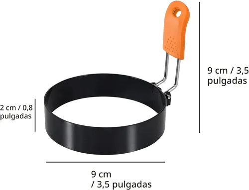 Miniatura 2 de Juego de 4 anillos para huevos de 3.5 pulgadas con mango de silicona, anillo grande para freír huevos, molde redondo para magdalenas inglesas