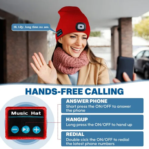 Miniatura 4 de Bosttor Gorro Bluetooth con luz, gorro para faros delanteros con auriculares y micrófono de altavoz integrado, regalos para hombres, mujeres