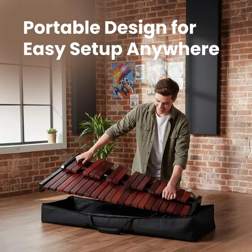 Miniatura 7 de Gearlux Xilófono de madera de 37 teclas con mazos, soporte ajustable y bolsa de concierto