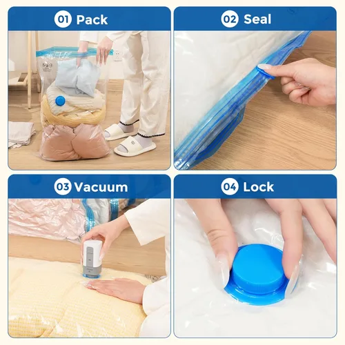 Miniatura 8 de ETENWOLF Paquete de 4 bolsas de almacenamiento al vacío con bomba inalámbrica recargable, bolsas de sellado al vacío para ropa y viajes, bolsas