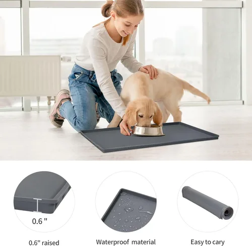 Miniatura 2 de Mantel individual de silicona para cuencos para comer para perros y gatos, impermeable, antideslizante. Tamaño: (18.5 x 11.5 pulgadas) borde elevado