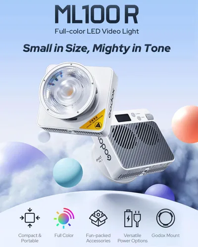 Miniatura 2 de Godox ML100R 110W RGB luz de video LED portátil, 1800K-10000K, HSI completo y CCT 1800K – 10,000K, CRI 95+, 14 FX, control de aplicación/a bordo