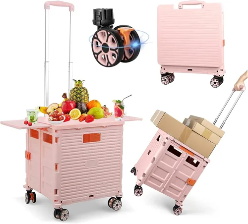 Miniatura 14 de FELICON SELORSS Carro de Utilidad Plegable Carro de Mano Plegable con Mango Telescópico de Plástico Resistente Cesta Plegable de 4 Ruedas Giratorias