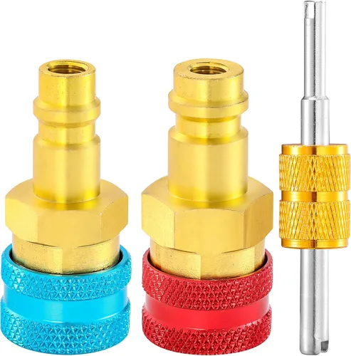 Miniatura 7 de Adaptador R1234YF a R134A, kit de adaptador de conversión A/C R134a a R1234yf, kit de acopladores rápidos R1234yf Acoplador rápido de lado alto/bajo